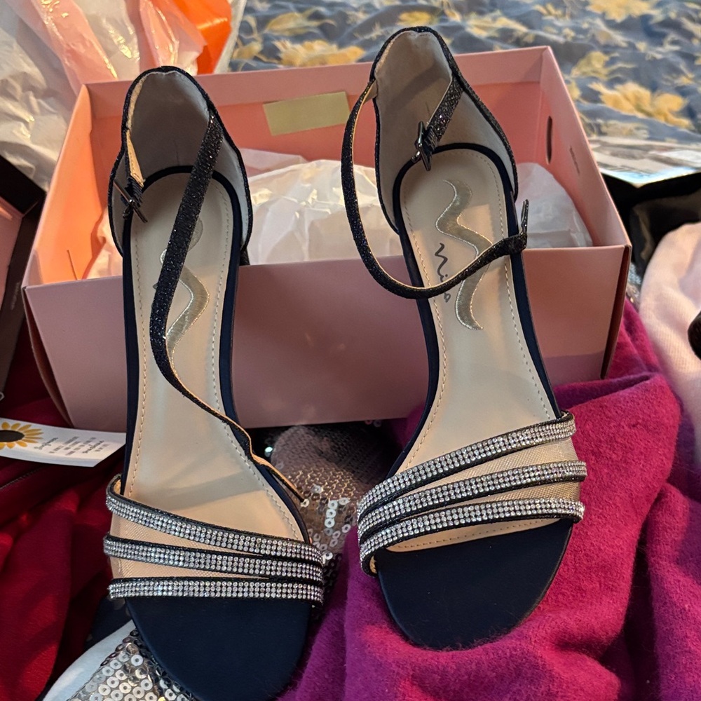Nina Navy and Silver Strappy Sandals (Fancy)